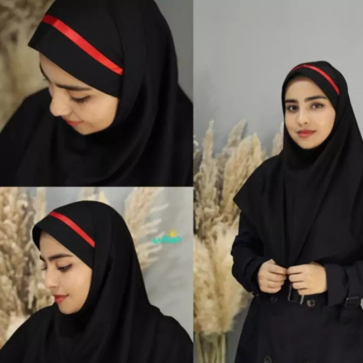 مقنعه تل دار مشکی قد 90بروجرد با تل قرمز